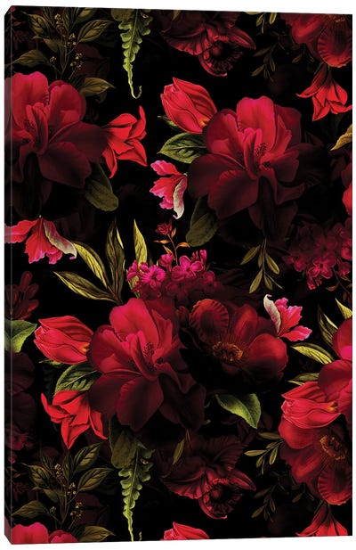 Dark Red Vintage Roses Canvas Art Print - Floral & Botanical Patterns