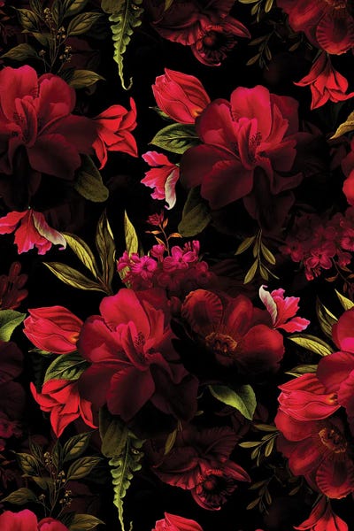 Edgy Bedroom: Dark Red Vintage Roses by UtArt