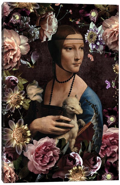 Lady With An Ermine And Flowers Canvas Art Print - Lady with An Ermine Reimagined