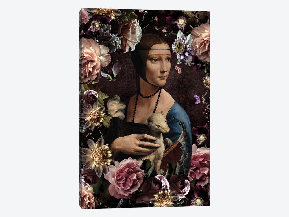Lady With An Ermine And Flowers by UtArt 1-piece Canvas Art Print