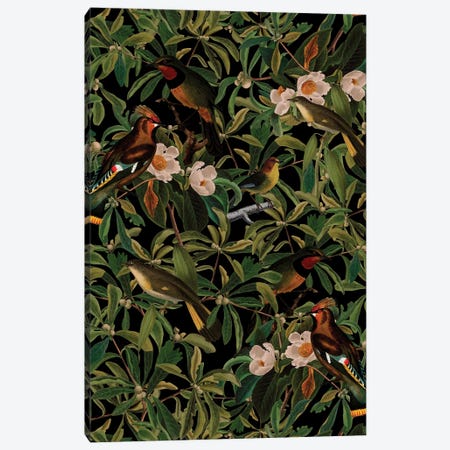 Mystical Midnight Bird And Flower Jungle Canvas Print #UTA273} by UtArt Art Print