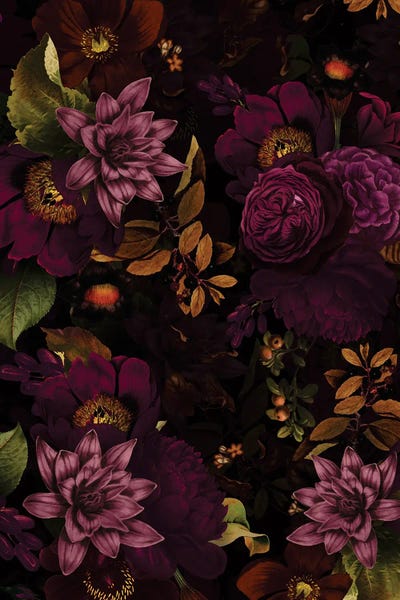 UtArt: Mystical Vintage Midnight Flower Garden by UtArt
