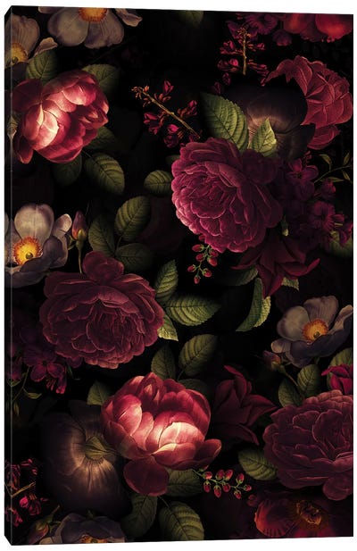 Mysterious Vintage Roses Moonlight Garden Canvas Art Print - UtArt