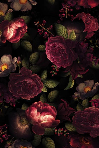 Fine Art Print: Mysterious Vintage Roses Moonlight Garden by UtArt