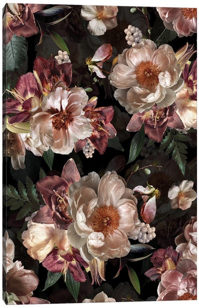 Lush Midinght Flower Garden Canvas Art Print - UtArt