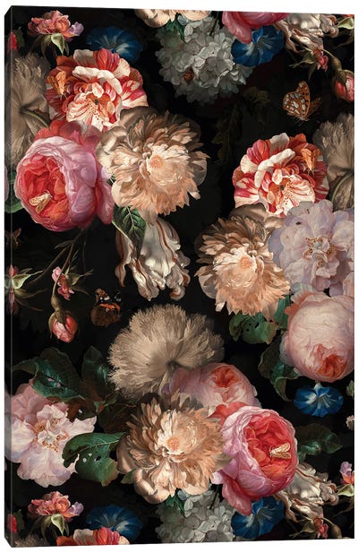 Lush Midnight Baroque Flower Garden Canvas Art Print - UtArt