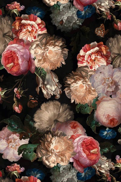 UtArt: Lush Midnight Baroque Flower Garden by UtArt