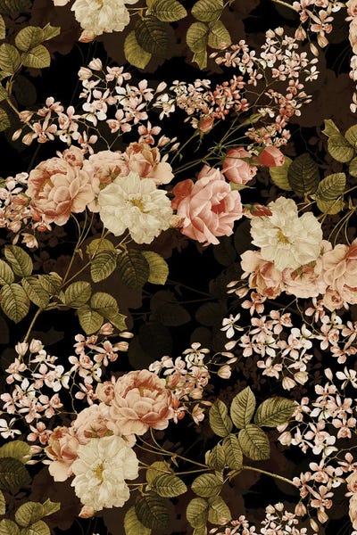 UtArt: Lush Midnight Baroque Flower Garden III by UtArt
