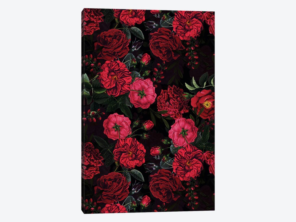 Lush Midnight Baroque Rose Garden by UtArt 1-piece Art Print