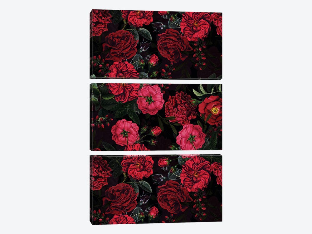 Lush Midnight Baroque Rose Garden by UtArt 3-piece Art Print