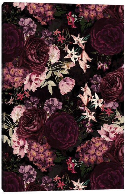 Lush Midnight Baroque Flower Garden V Canvas Art Print - UtArt
