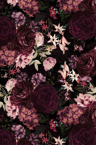 UtArt: Lush Midnight Baroque Flower Garden V by UtArt