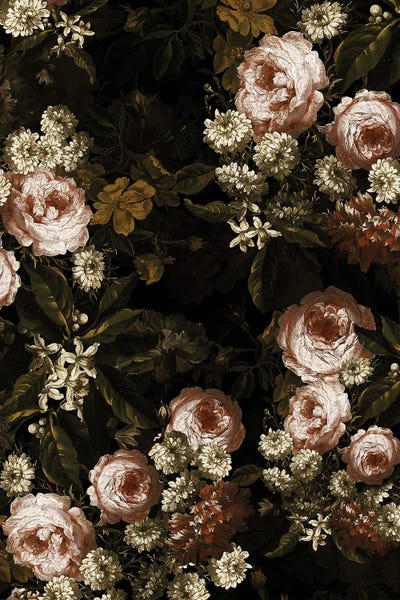 Lush Midnight Baroque Flower Garden VIII by UtArt multi panel art