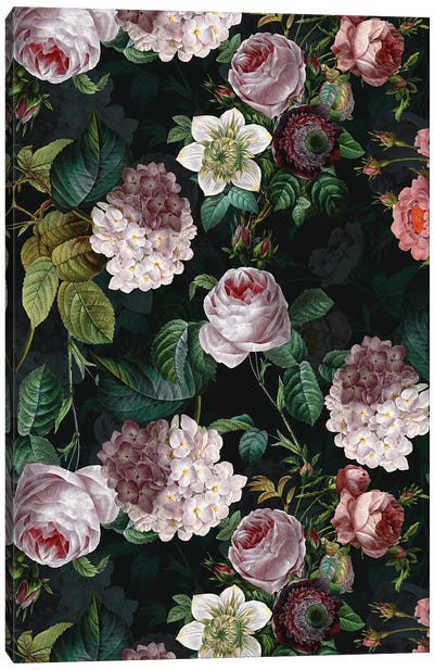 Lush Midnight Baroque Flower Garden IX Canvas Art Print - UtArt