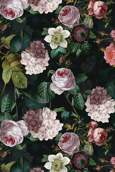 UtArt: Lush Midnight Baroque Flower Garden IX by UtArt