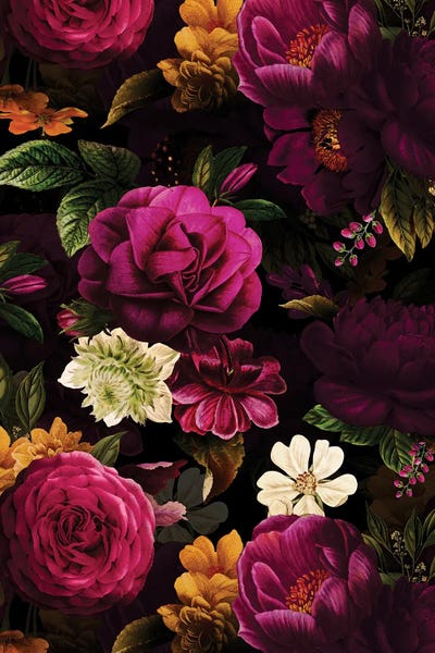 Lush Midnight Baroque Flower Garden X by UtArt multi panel art