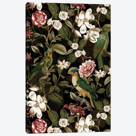 Lush Midnight Magnolia Birds And Flower Garden Canvas Print #UTA297} by UtArt Canvas Artwork