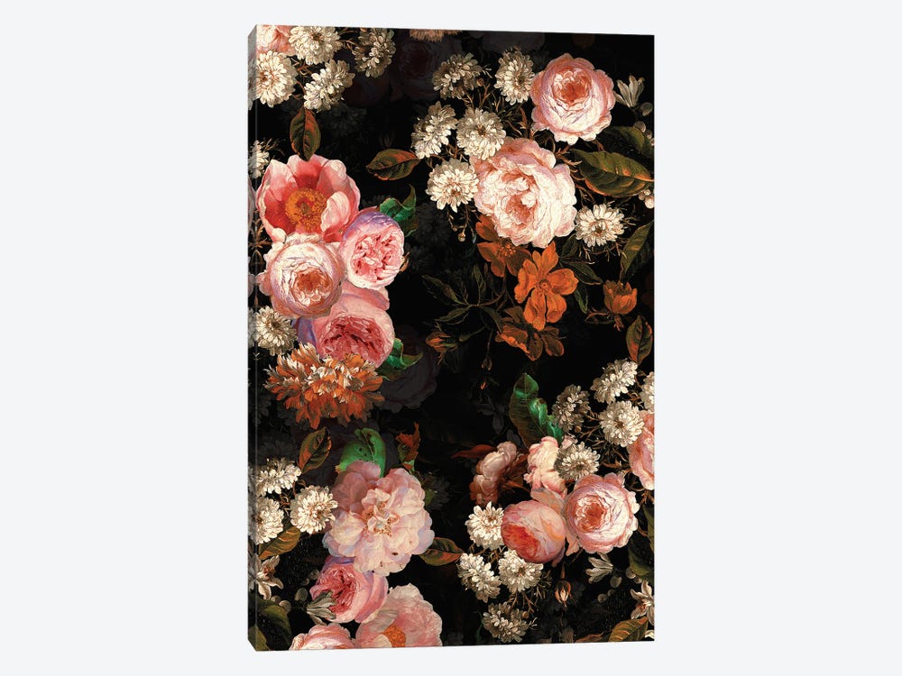 Lush Midnight Baroque Flower Garden XIII by UtArt 1-piece Canvas Print