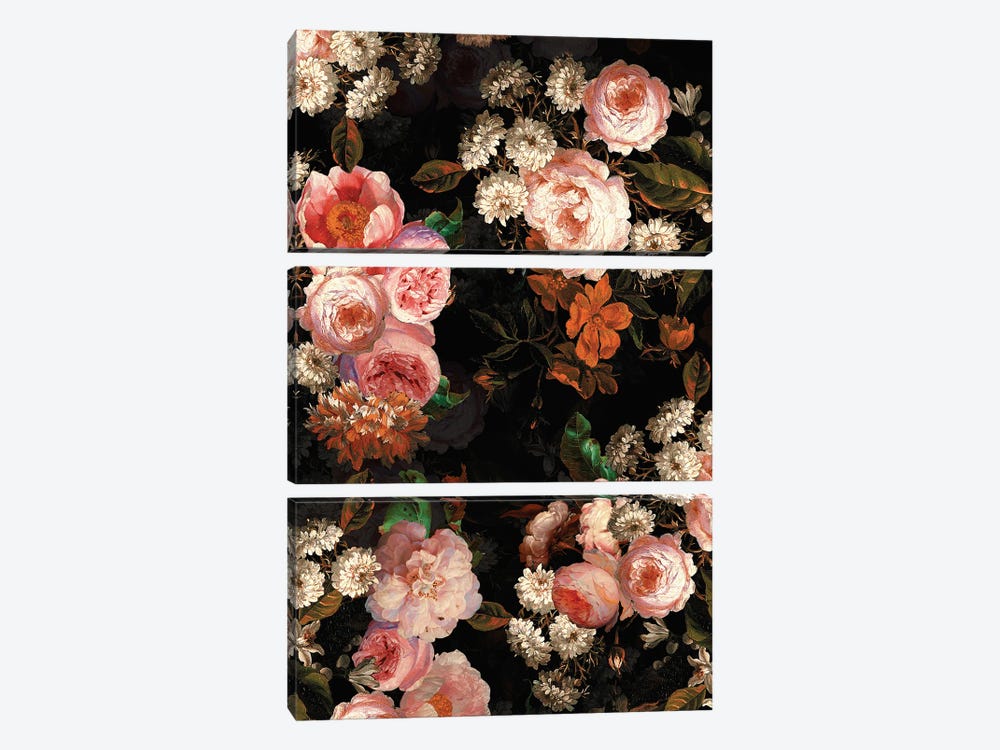 Lush Midnight Baroque Flower Garden XIII by UtArt 3-piece Canvas Art Print
