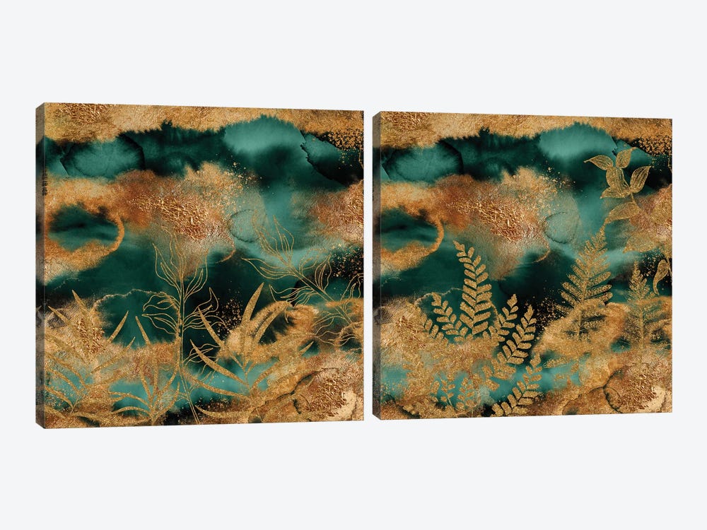 Gold Garden Diptych by UtArt 2-piece Canvas Print