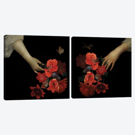 Hand With Poppy Flowers Diptych Canvas Print Set #UTA2HSET002} by UtArt Art Print
