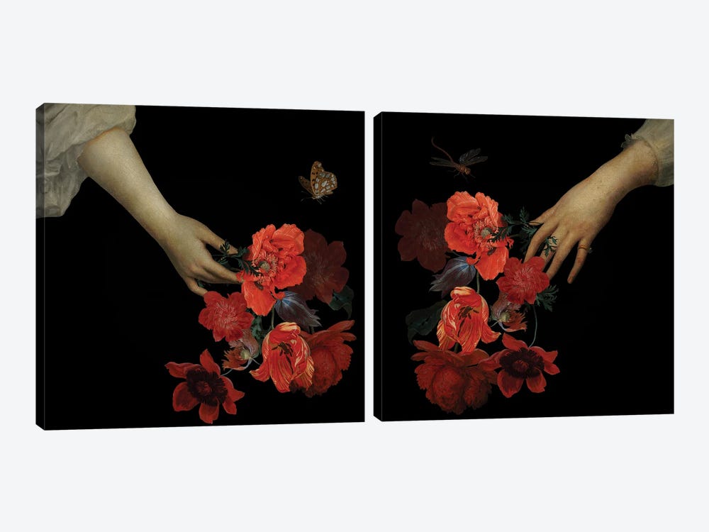 Hand With Poppy Flowers Diptych by UtArt 2-piece Canvas Artwork