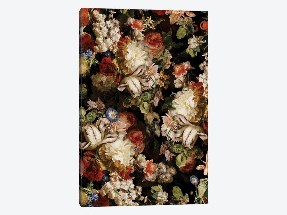 Lush Midnight Baroque Flower Garden XIV by UtArt 1-piece Canvas Print