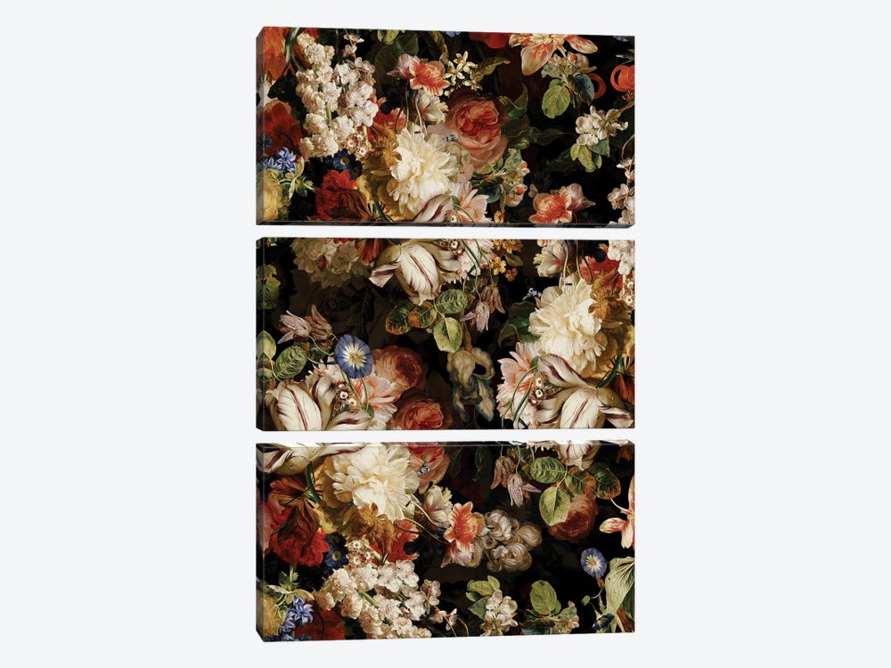 Lush Midnight Baroque Flower Garden XIV by UtArt 3-piece Canvas Art Print
