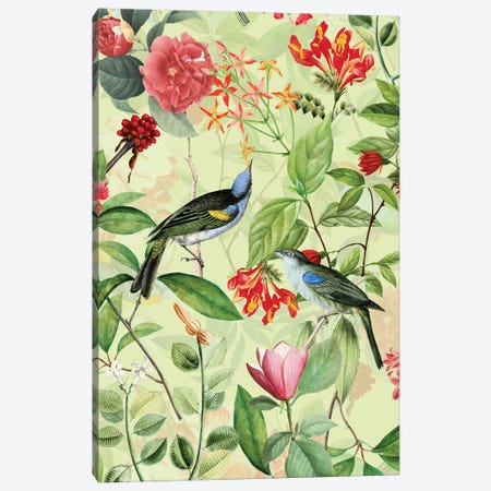 Lush Tropical Birds And Flowers Canvas Print #UTA305} by UtArt Canvas Wall Art