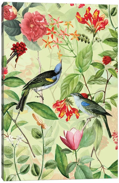 Lush Tropical Birds And Flowers Canvas Art Print - UtArt