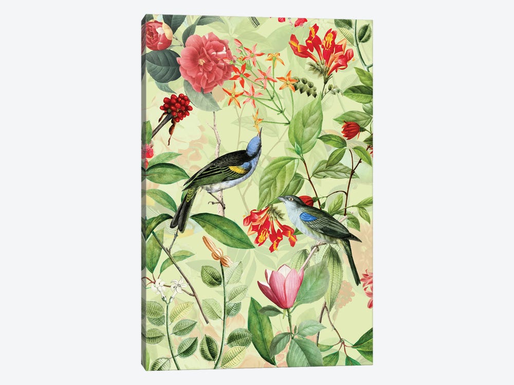 Lush Tropical Birds And Flowers by UtArt 1-piece Canvas Art