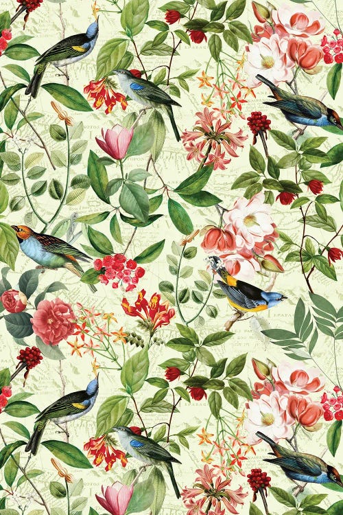 Tropical Birds And Flowers