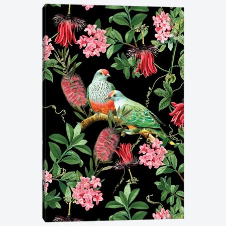 Exotic Colorful Birds And Flowers Jungle Canvas Print #UTA310} by UtArt Canvas Art