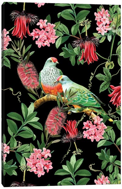 Exotic Colorful Birds And Flowers Jungle Canvas Art Print - UtArt