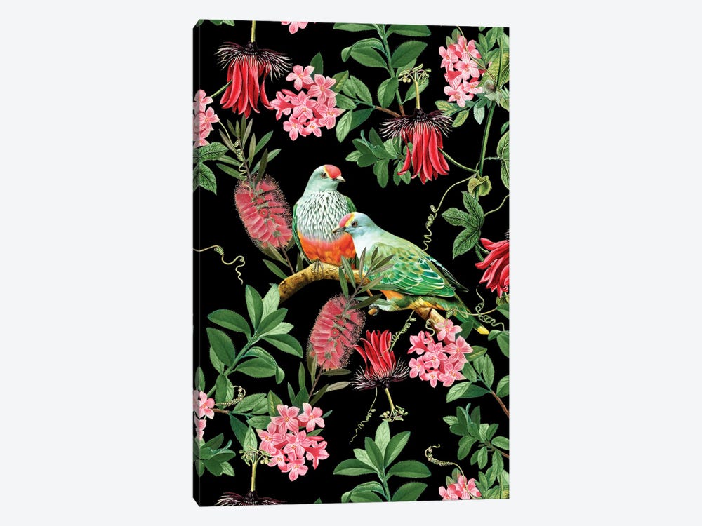 Exotic Colorful Birds And Flowers Jungle by UtArt 1-piece Canvas Wall Art