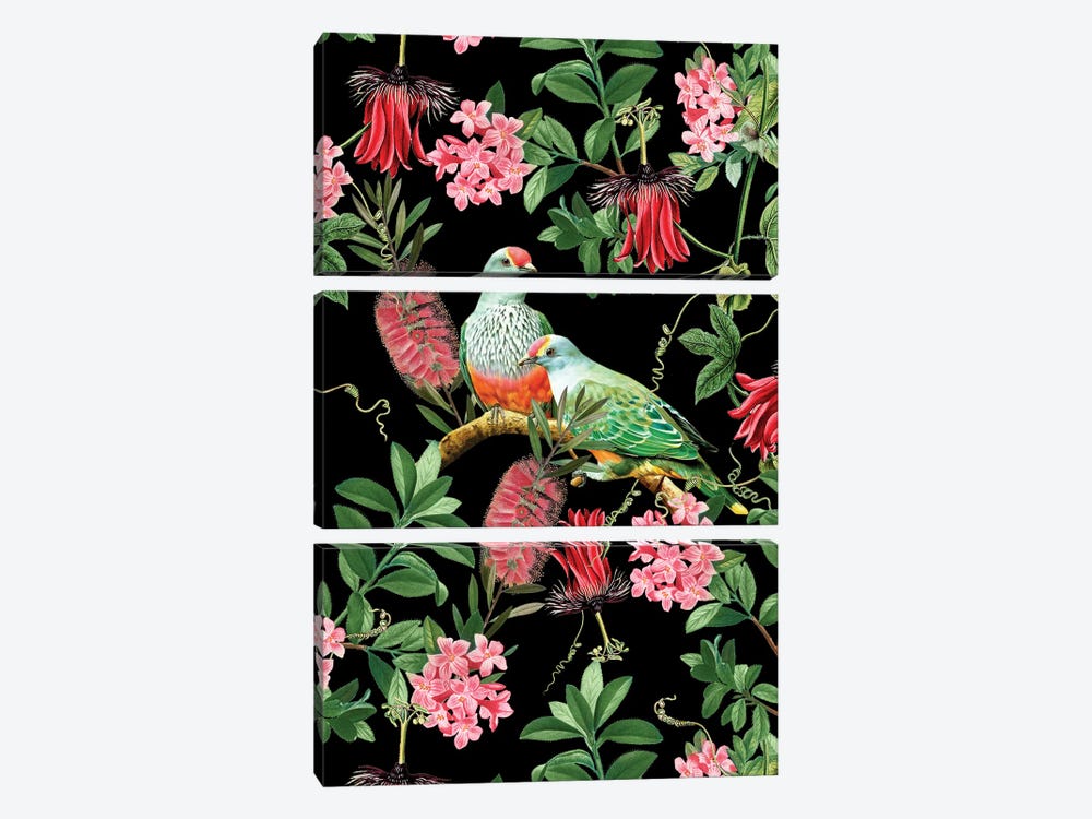 Exotic Colorful Birds And Flowers Jungle by UtArt 3-piece Canvas Art
