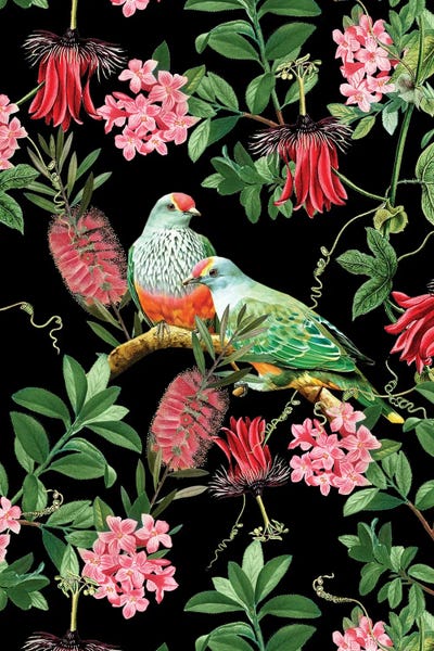 UtArt: Exotic Colorful Birds And Flowers Jungle by UtArt