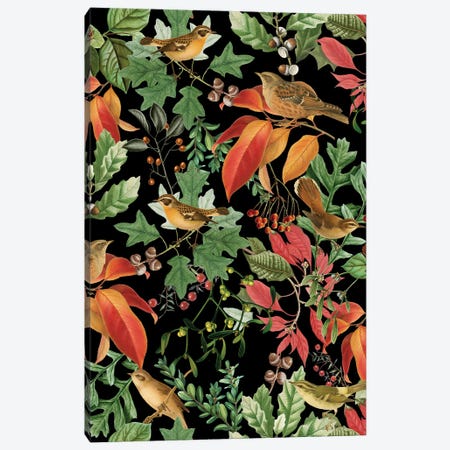 Fall Birds And Colorful Leaves II Canvas Print #UTA312} by UtArt Canvas Artwork