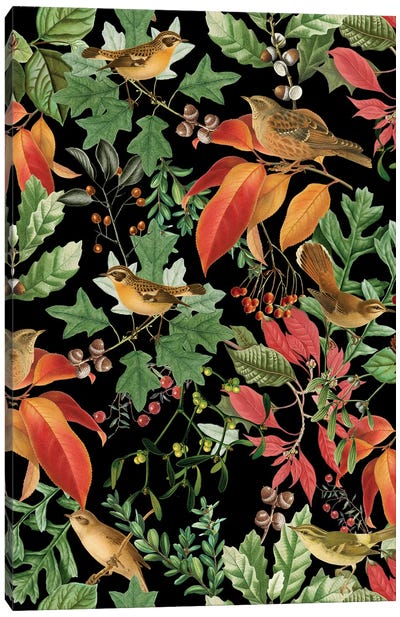 Fall Birds And Colorful Leaves II Canvas Art Print - UtArt