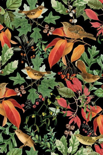 UtArt: Fall Birds And Colorful Leaves II by UtArt