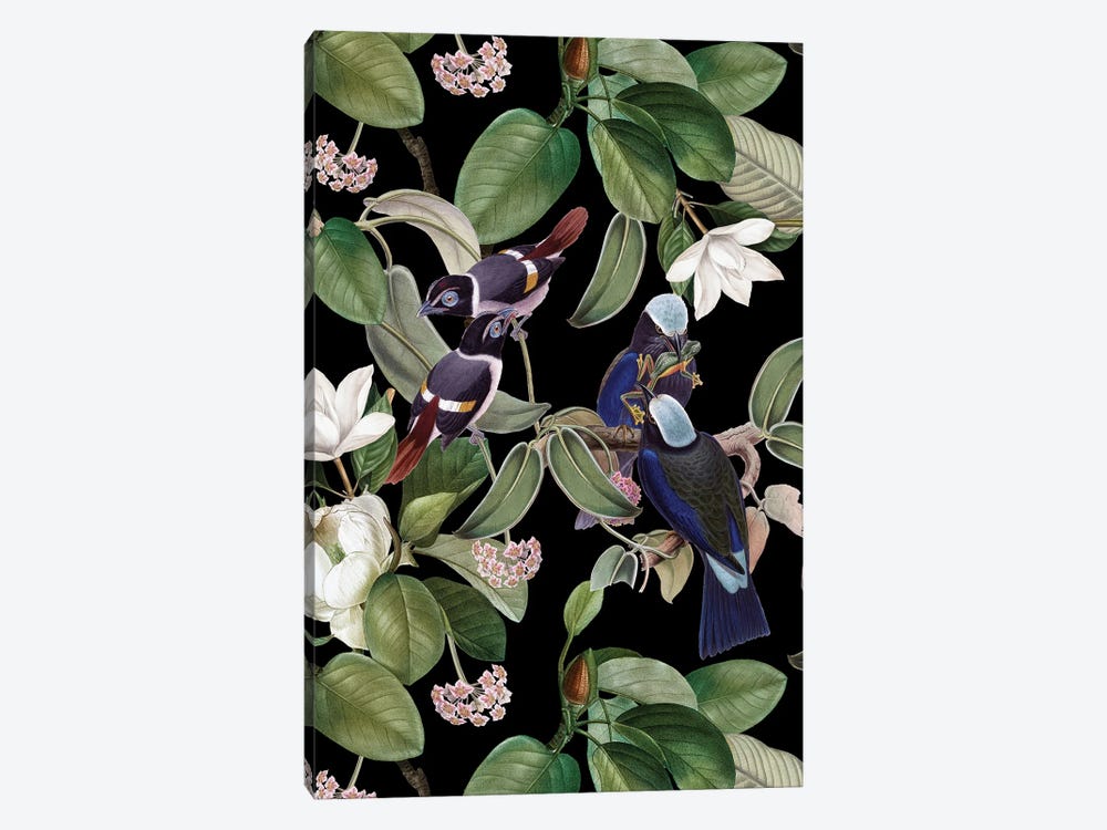 Exotic Blue Birds With Magnolia Flowers - Black by UtArt 1-piece Art Print