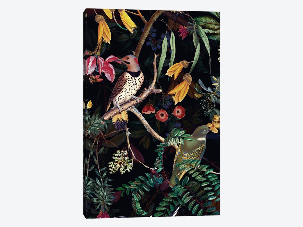 Exotic Night Birds In Flower Jungle by UtArt 1-piece Canvas Art Print