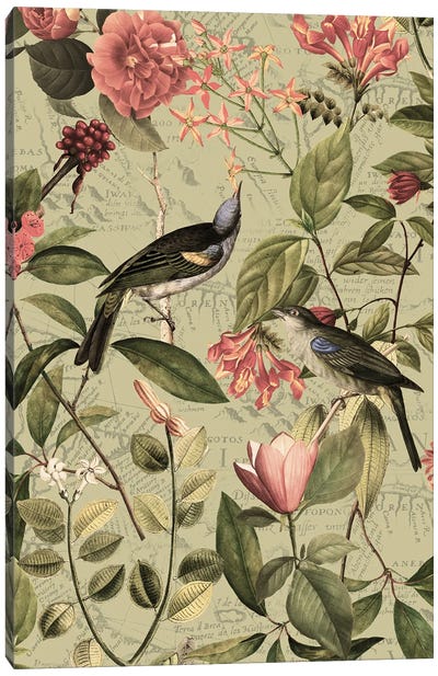 Tropical Flower And Bird Jungle Canvas Art Print - UtArt