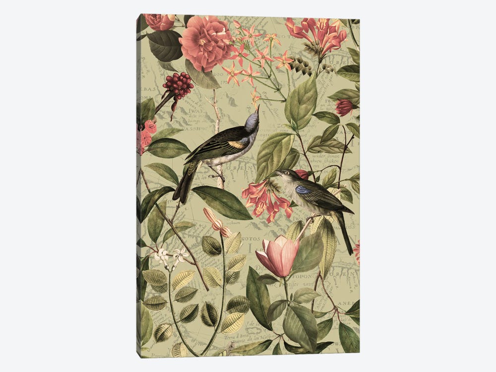 Tropical Flower And Bird Jungle by UtArt 1-piece Canvas Art Print