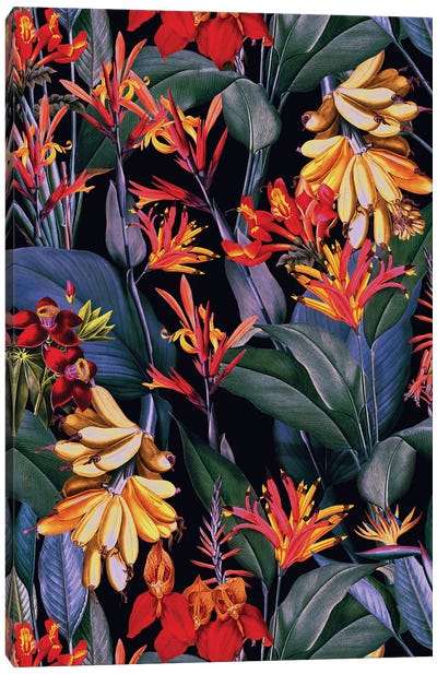 Midnight Flower Jungle Canvas Art Print - UtArt