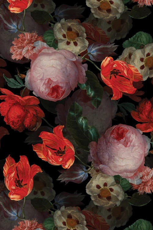 Antique Jan Davidsz. De Heem Flowers Night Garden
