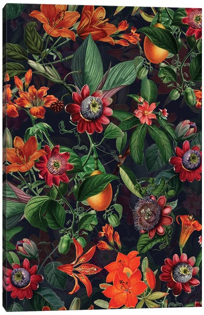 Tropical Night Flower Jungle Canvas Art Print - UtArt
