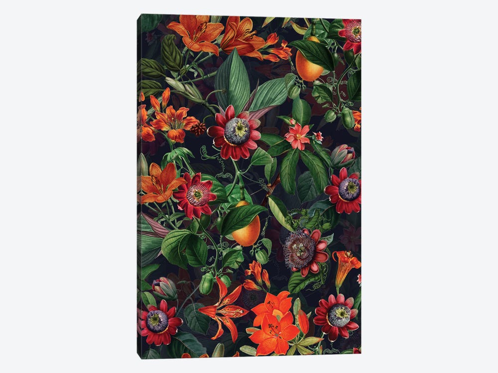 Tropical Night Flower Jungle by UtArt 1-piece Canvas Print