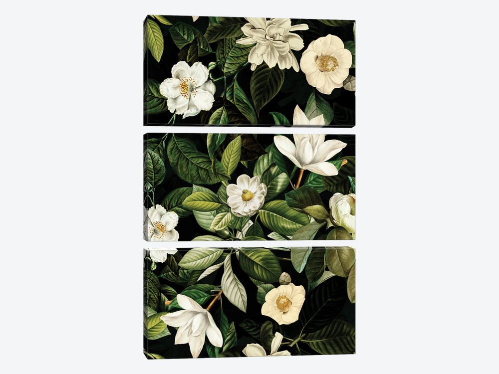 Vintage Night Magnolia Garden by UtArt 3-piece Canvas Print