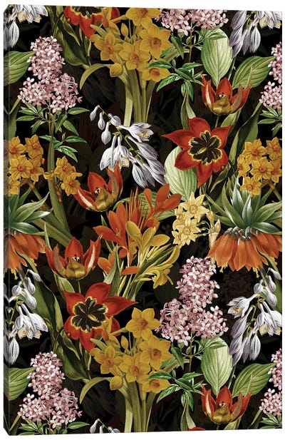 Vintage Night Springflowers Garden Canvas Art Print - UtArt